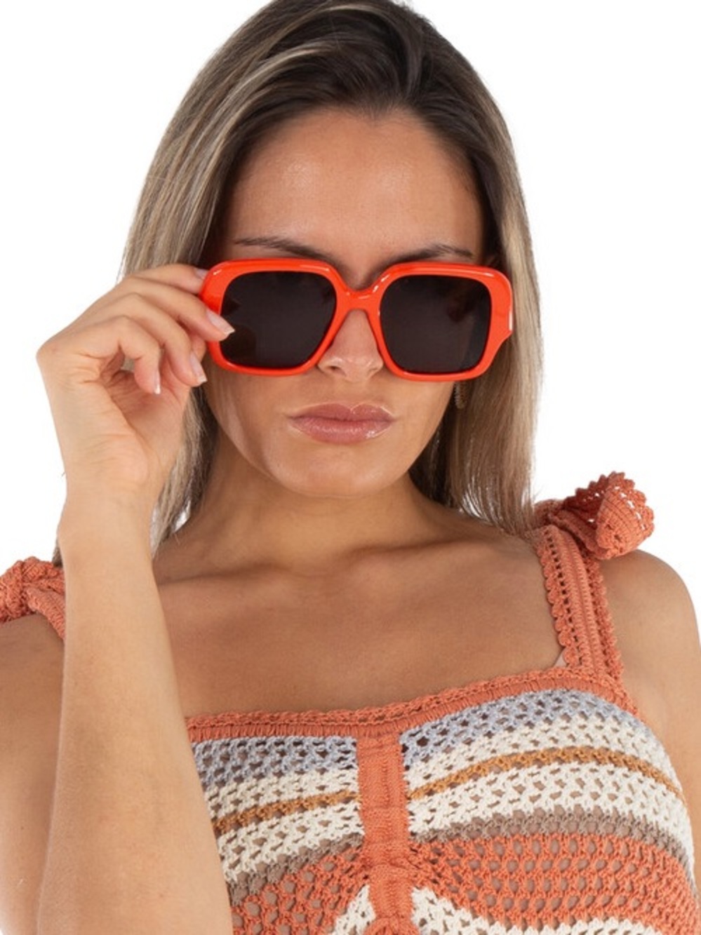 New Loewe LW40134U 42E Orange Square-Frame Sunglasses Brown Lenses Authentic - Picture 2 of 8